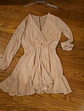 miami Blush Pink Long Sleeve Star-Accent Wrap Dress